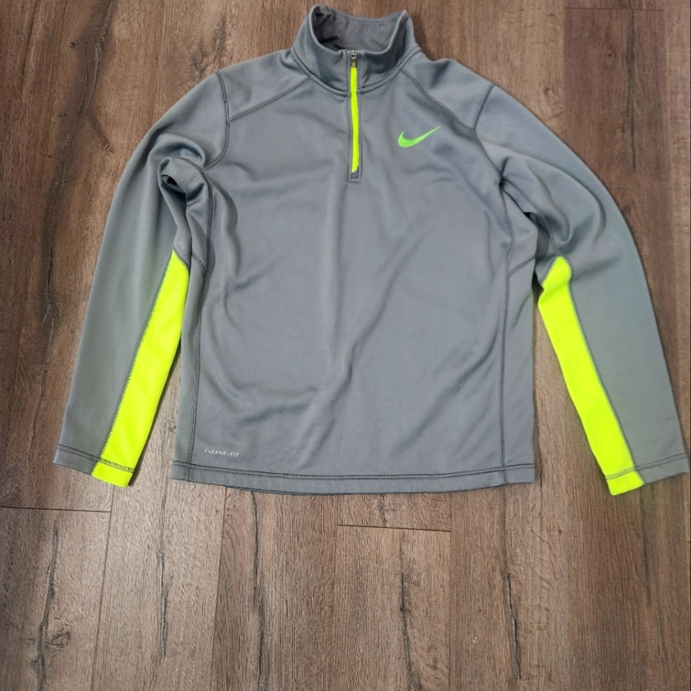 Nike Therma-Fit 3/4 Zip Pull Over Gray with Neon Green Mens Medium EUC